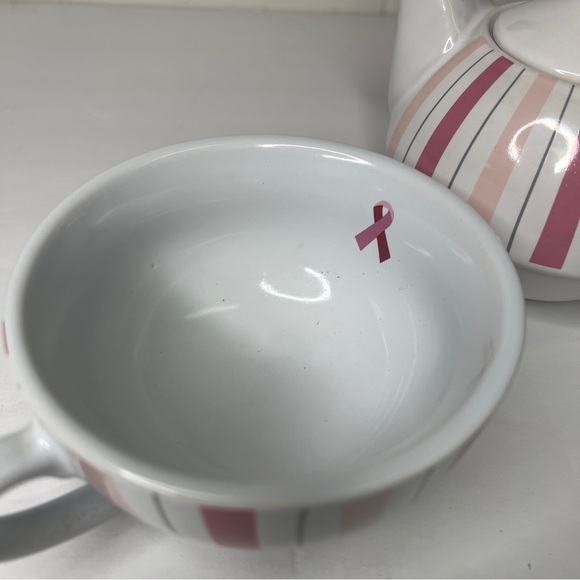 Collectable Hand Painted Pinstripe Graphic With Cancer Ribbon Tea Pot for One - Picture 3 of 8